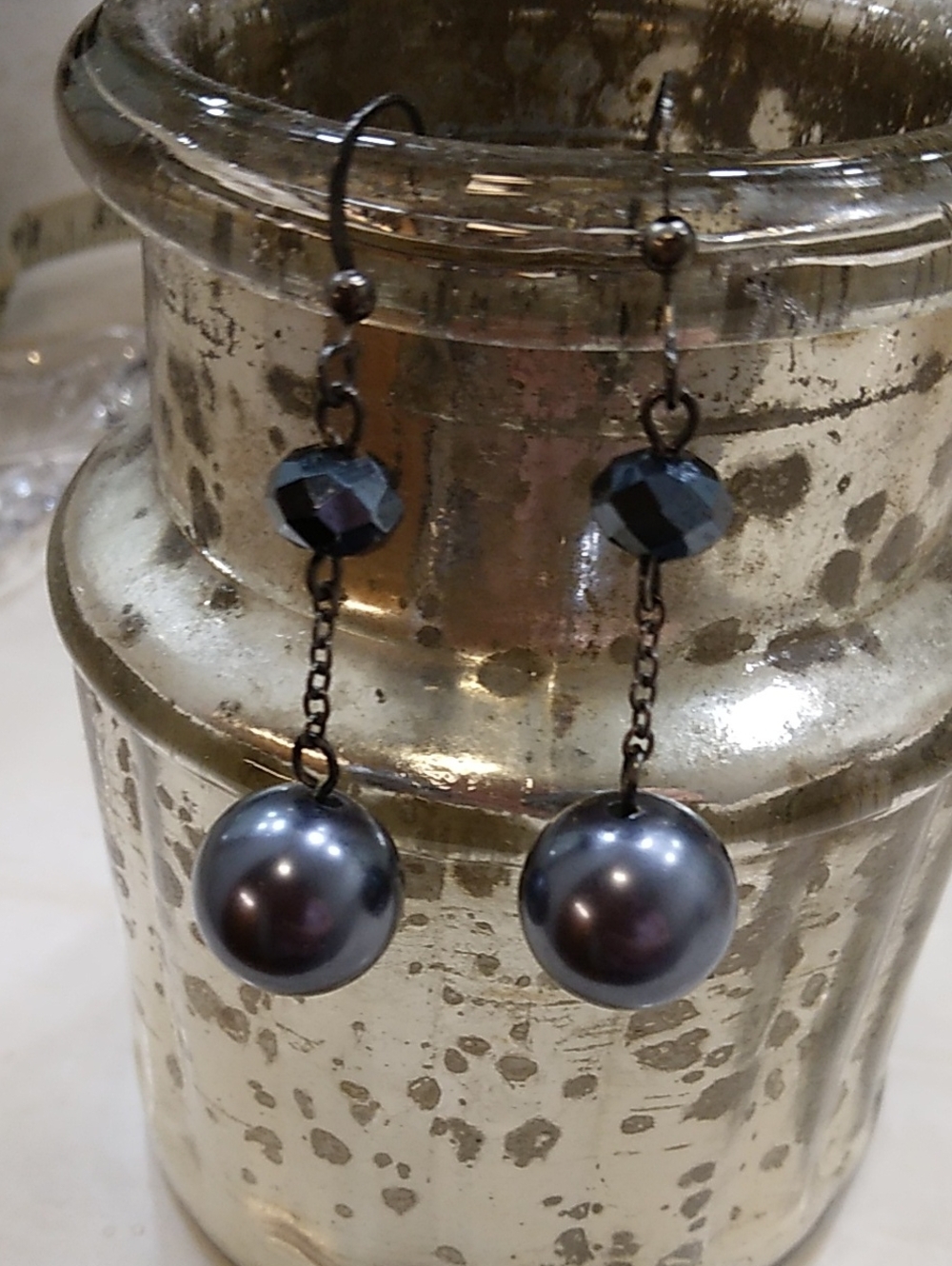 Metallic Dark Blue Drop Earrings